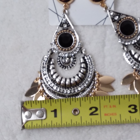 Dangle Pierce Earrings Gold Silver Tone Clear Rhinestones Aldo - Picture 6 of 7